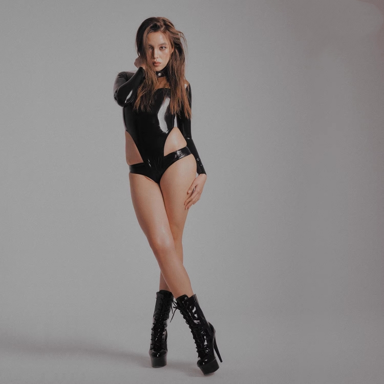 高品質　ラテックス素材　バイカラー　セクシー　袖付き水着＆パンツ　BA032　ブラック＆透明黒色　厚さ0.4mm　サイズオーダーメイド　カラー変更可能-1