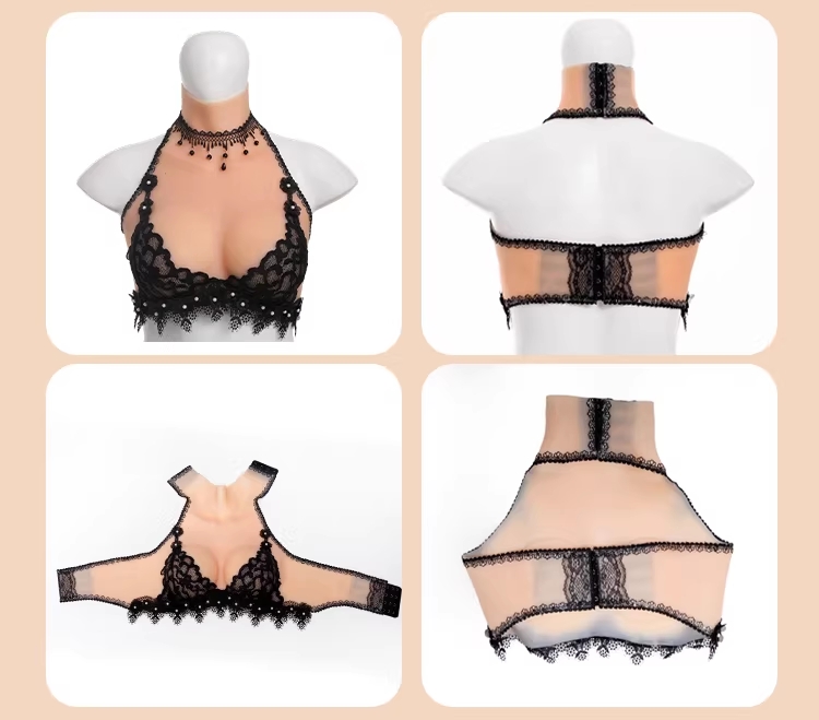 新品登場!!　Cカップ　美乳　レースブラと人工乳房が一体化したシリコンバスト　高弾性綿／シリコン充填　女装変装新体験　コスプレ用おっぱい　女装グッズ-4