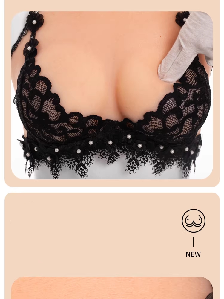 新品登場!!　Cカップ　美乳　レースブラと人工乳房が一体化したシリコンバスト　高弾性綿／シリコン充填　女装変装新体験　コスプレ用おっぱい　女装グッズ-7