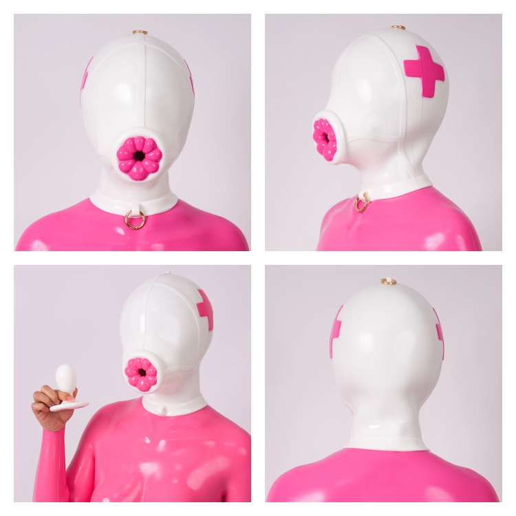 ナース全頭マスク　ギャグ付き　シリコン素材製　コスプレ用マスク　男女兼用-9