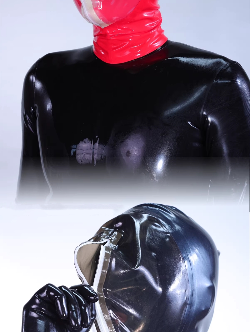 ラテックスマスク　二重設計　内外層厚さ0.4MM　前後にファスナー付き　男女兼用-3