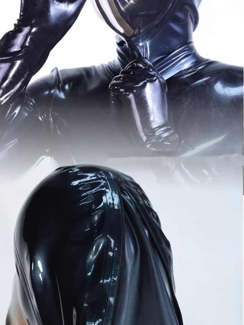 ラテックスマスク　二重設計　内外層厚さ0.4MM　前後にファスナー付き　男女兼用-4