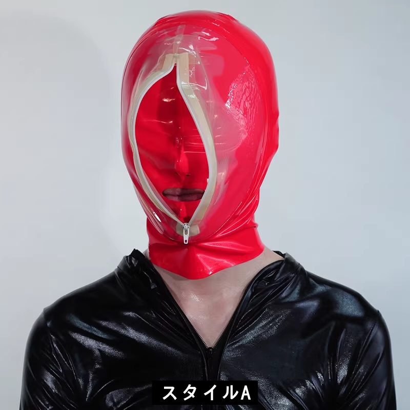 ラテックスマスク　二重設計　内外層厚さ0.4MM　前後にファスナー付き　男女兼用-6