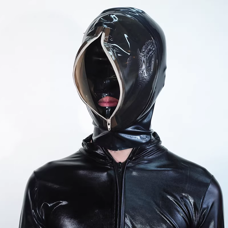 ラテックスマスク　二重設計　内外層厚さ0.4MM　前後にファスナー付き　男女兼用-7