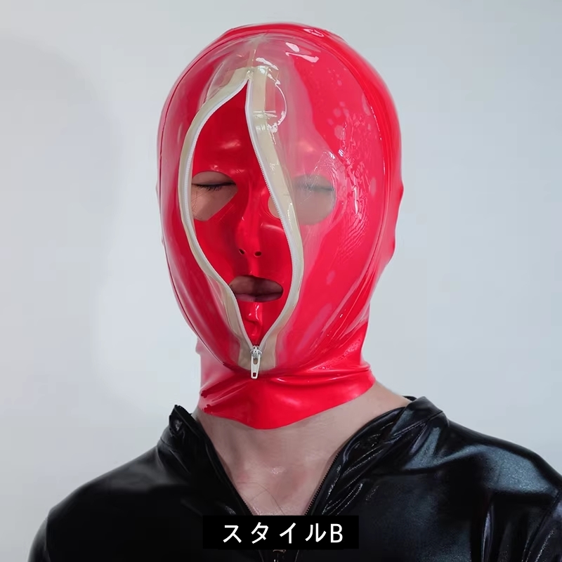 ラテックスマスク　二重設計　内外層厚さ0.4MM　前後にファスナー付き　男女兼用-8
