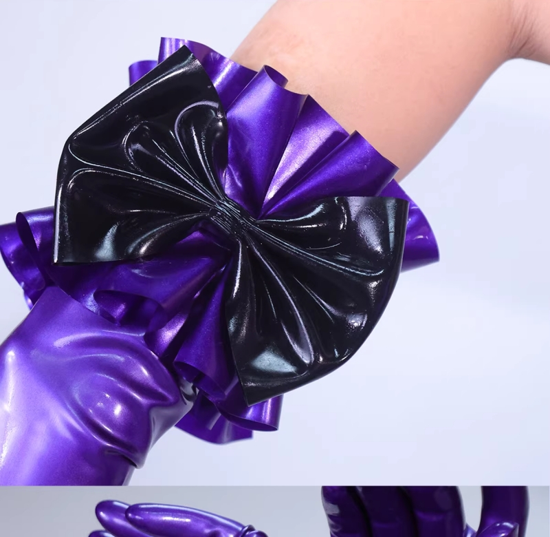 紫色　マスク＆手袋＆手首飾り＆目マスク＆口マスク5点セット　ラテックス素材　厚さ0.4mm-8