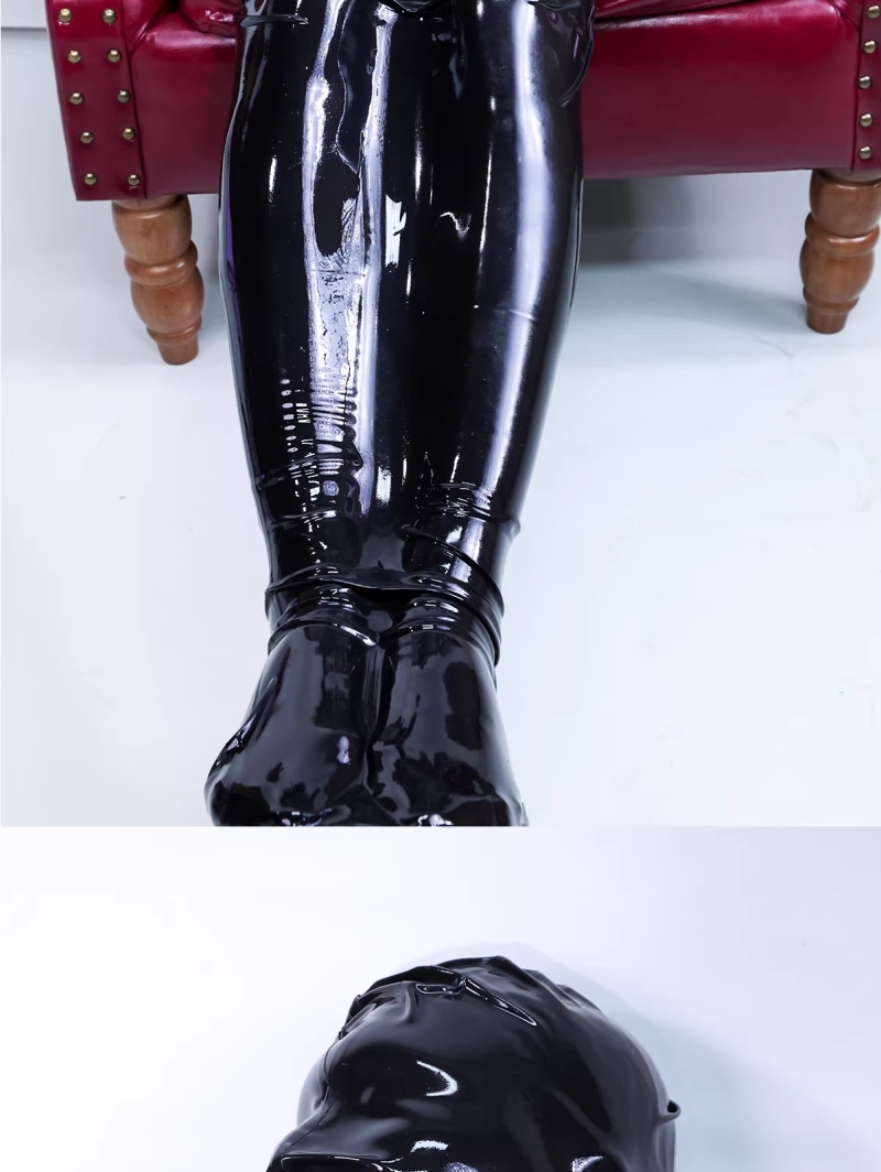 ラテックス　バキューム寝袋　ブラック　厚さ0.4mm　全身拘束　背中ファスナー付き　口に呼吸用の穴がある　リモコン付き電動エアーポンプ選択可能-8