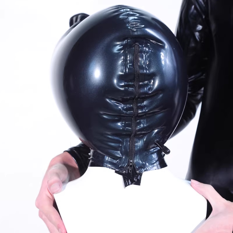 二重マスク　黒色　ラテックス素材　厚さ0.4mm　表層に空気入れ可能　顔への圧迫感を体験-4