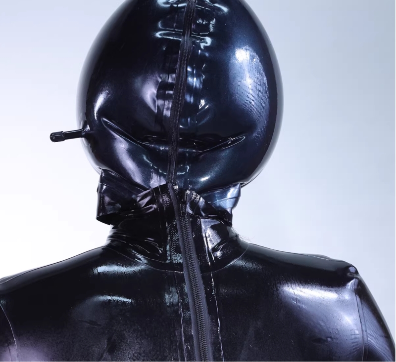 二重マスク　黒色　ラテックス素材　厚さ0.4mm　表層に空気入れ可能　顔への圧迫感を体験-2