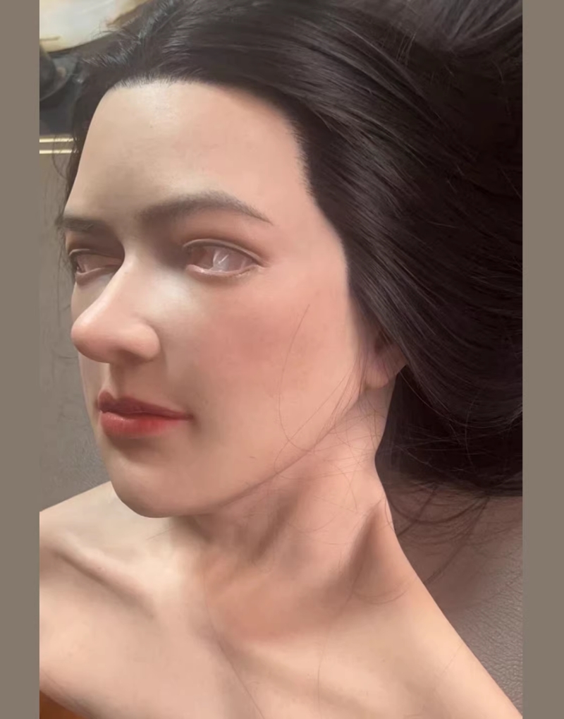 高品質シリコン素材製　フィメールマスク　于伊ちゃん　デフォルトメイク付き　美人顔　髪の毛植毛　眉毛植毛　メイク＆髪色＆髪型変更可能　女装変装-2