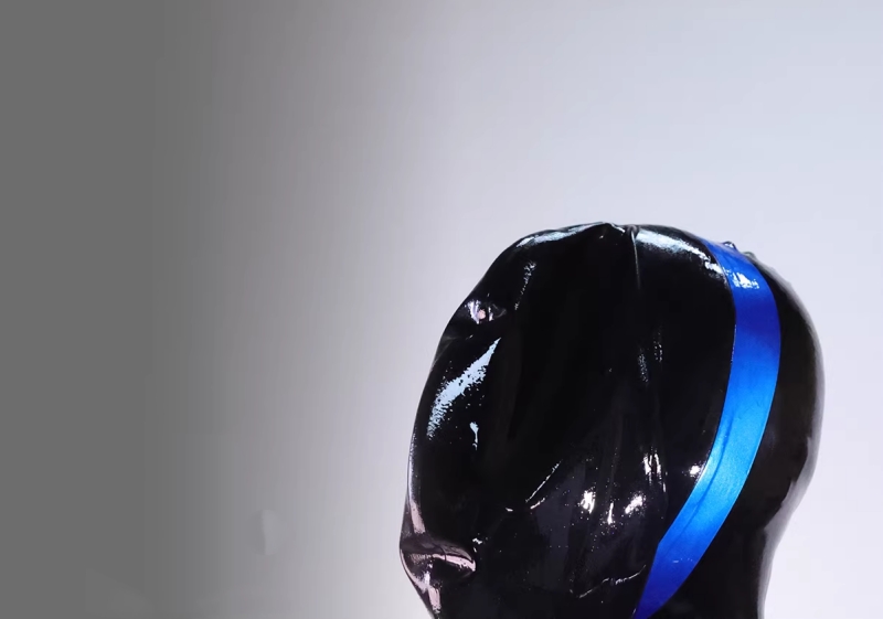 呼吸制御ハーフマスク　後頭部無し　黒色/透明色　エッジカラーのデザイン ラテックス製品-1