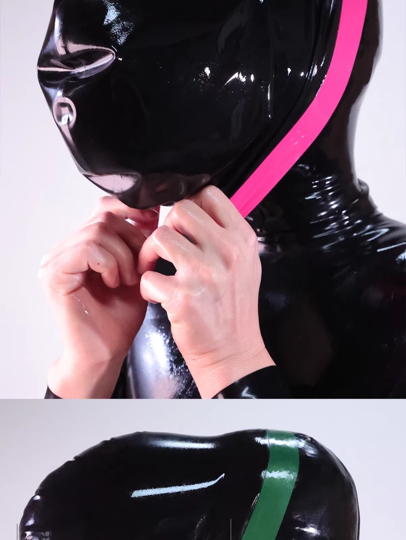 呼吸制御ハーフマスク　後頭部無し　黒色/透明色　エッジカラーのデザイン ラテックス製品-3