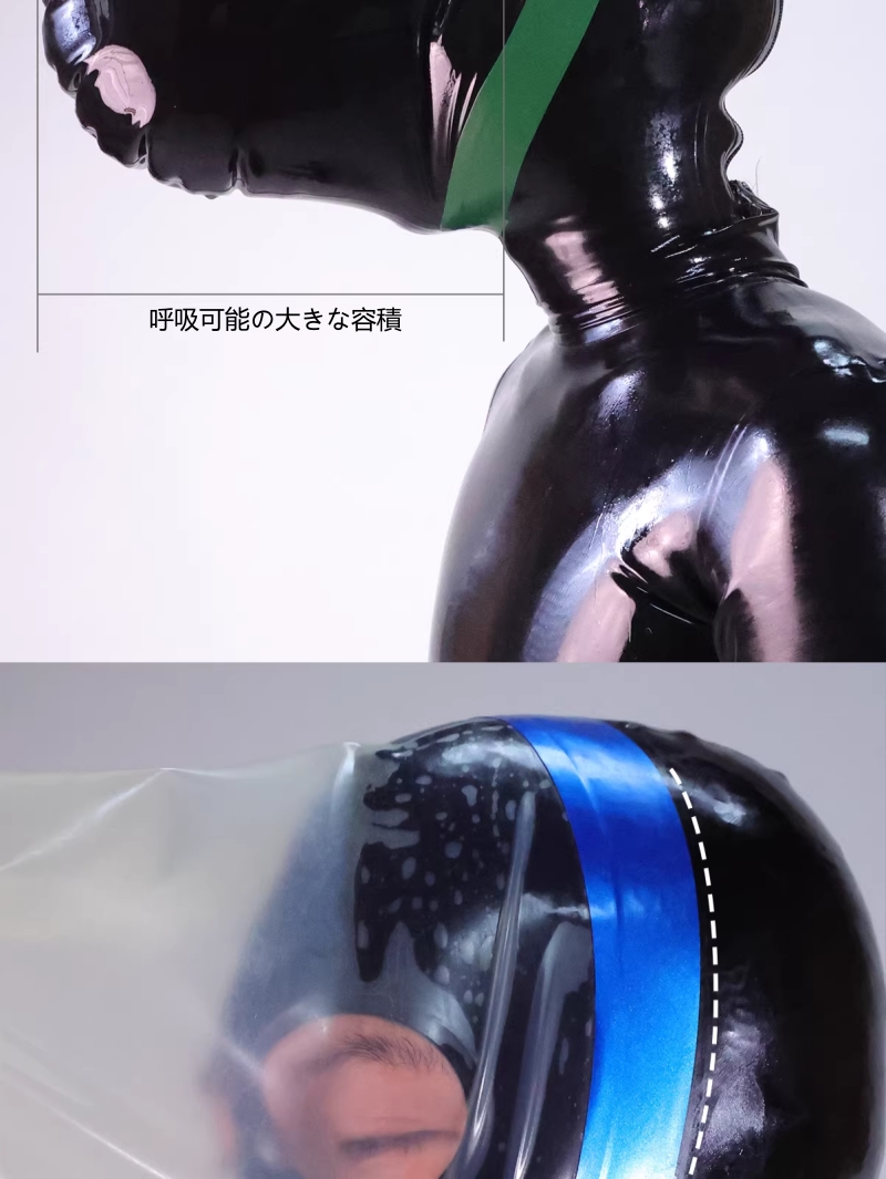 呼吸制御ハーフマスク　後頭部無し　黒色/透明色　エッジカラーのデザイン ラテックス製品-4
