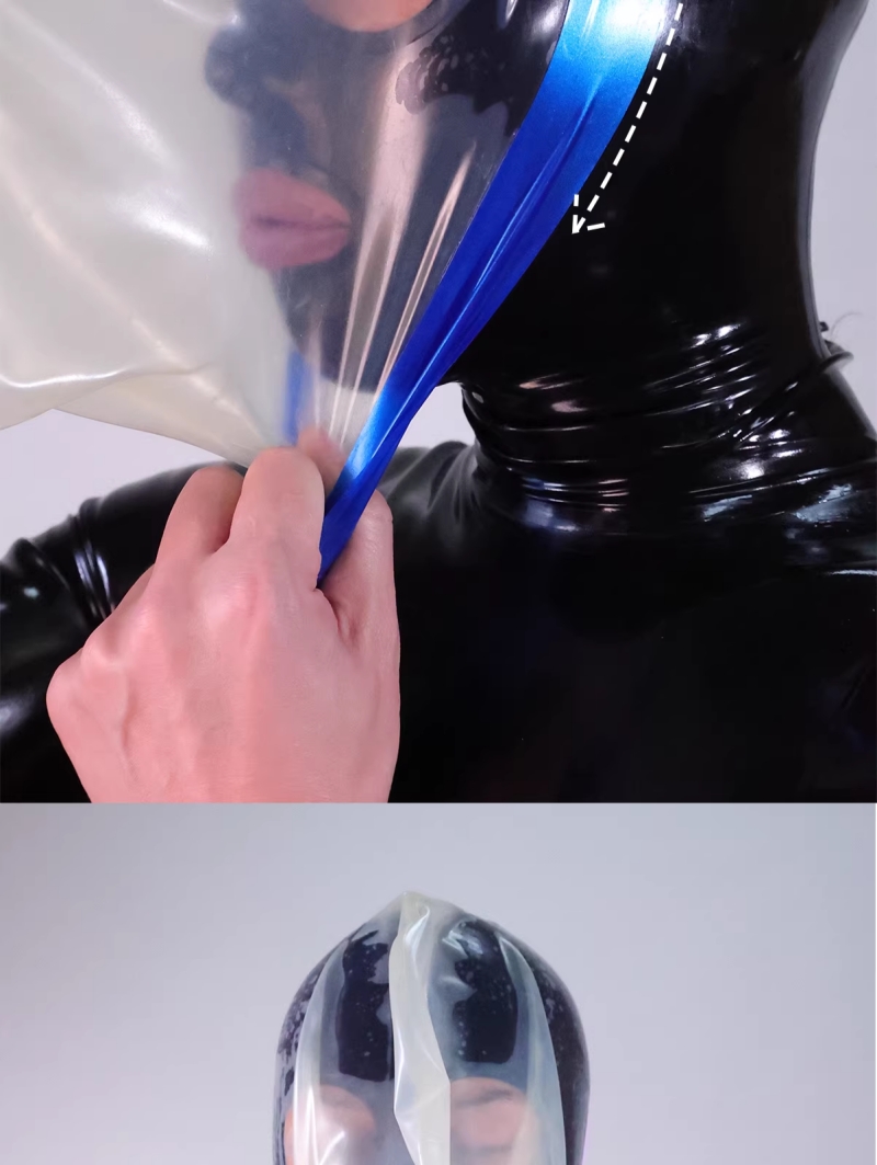 呼吸制御ハーフマスク　後頭部無し　黒色/透明色　エッジカラーのデザイン ラテックス製品-5