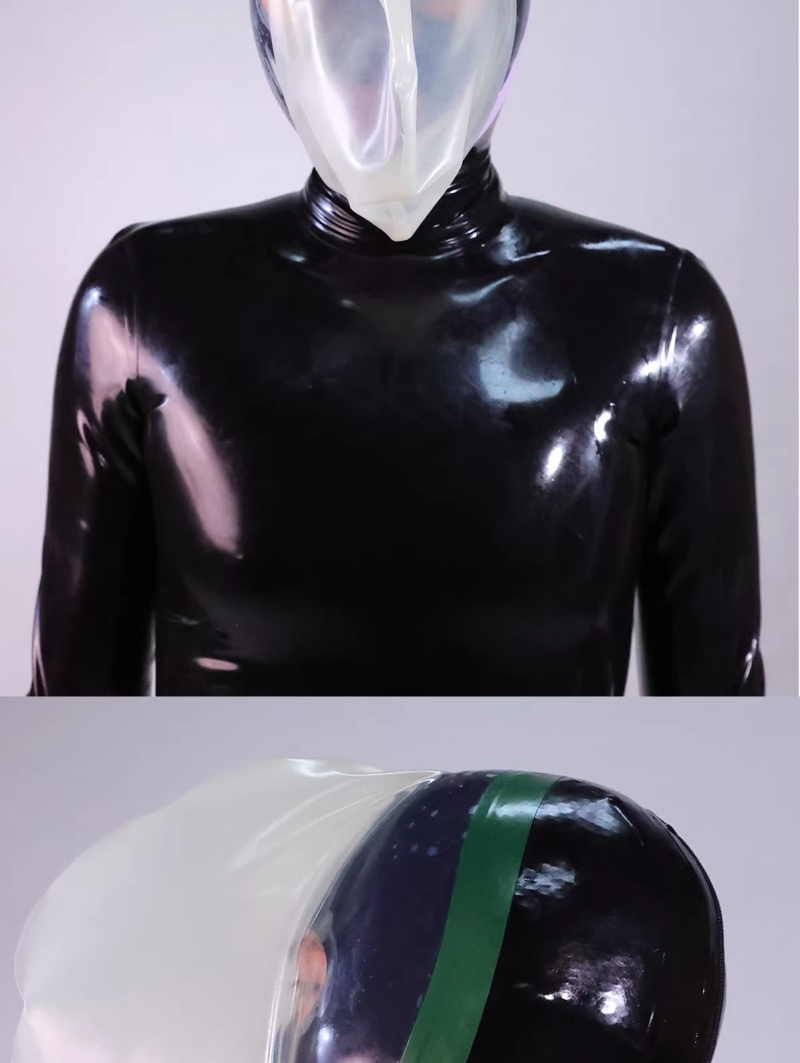 呼吸制御ハーフマスク　後頭部無し　黒色/透明色　エッジカラーのデザイン ラテックス製品-6