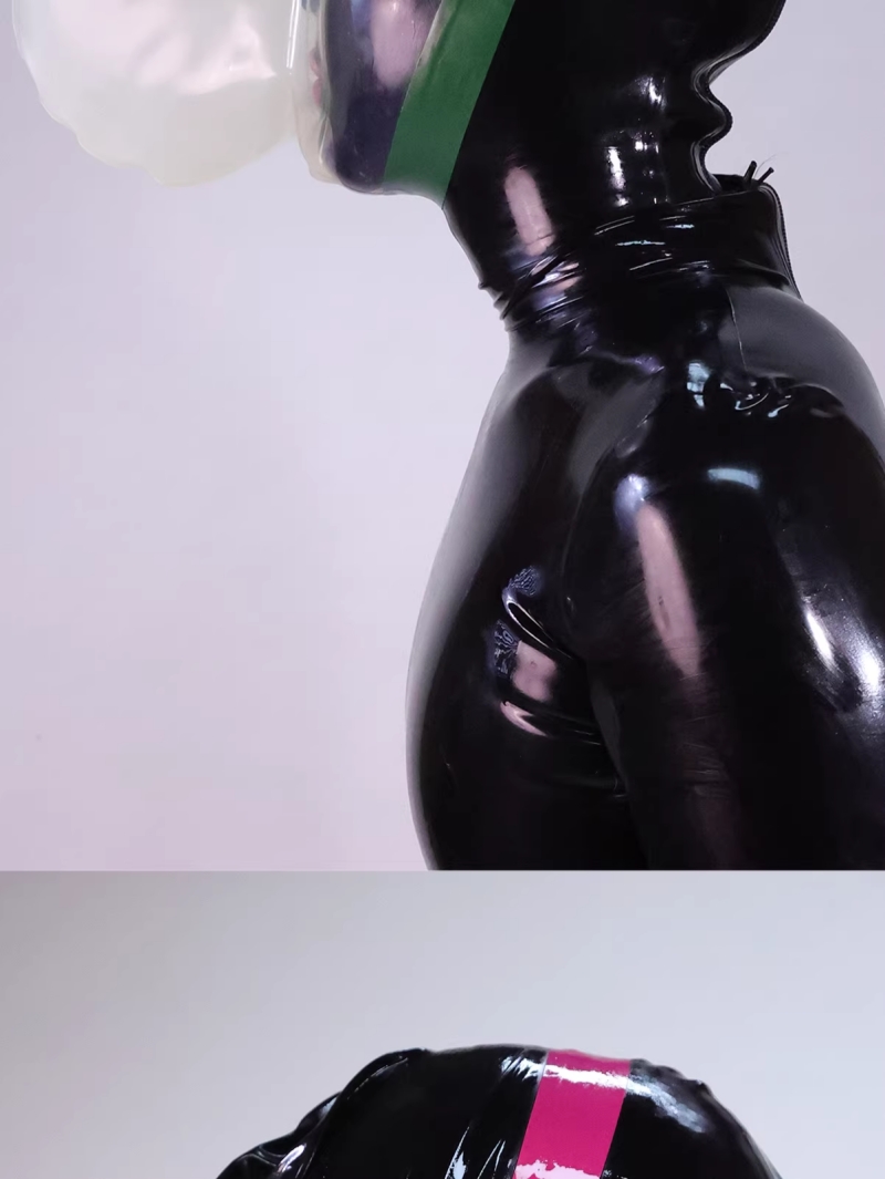 呼吸制御ハーフマスク　後頭部無し　黒色/透明色　エッジカラーのデザイン ラテックス製品-7