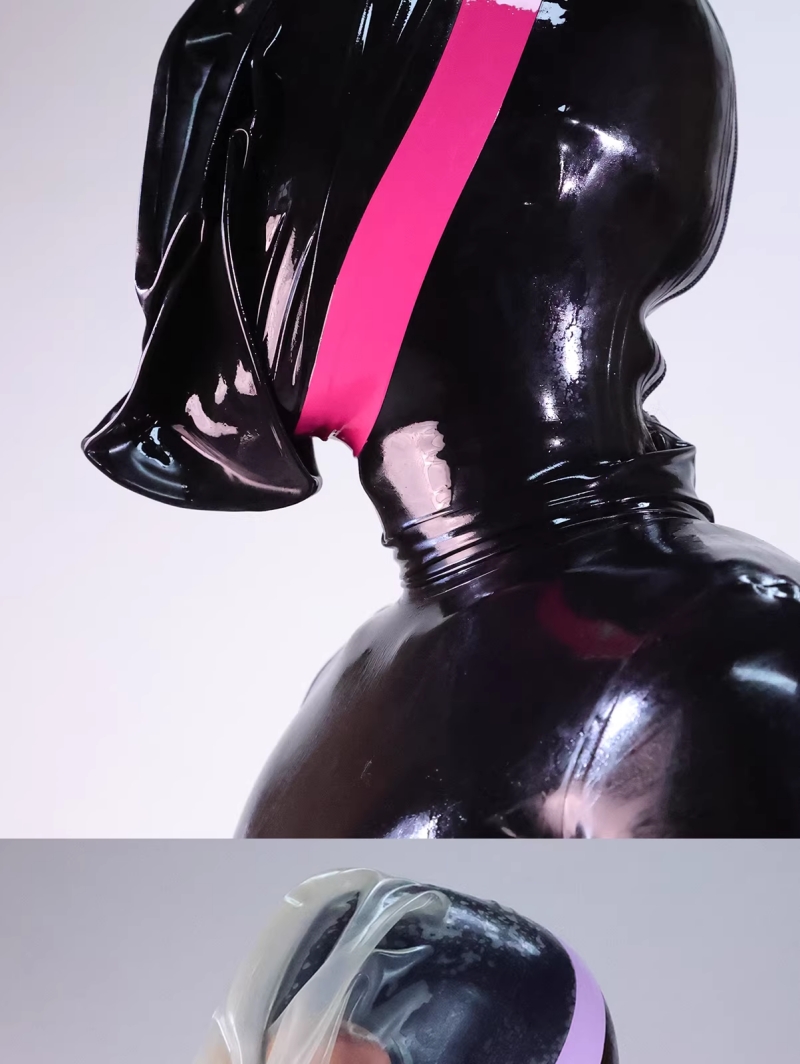 呼吸制御ハーフマスク　後頭部無し　黒色/透明色　エッジカラーのデザイン ラテックス製品-8