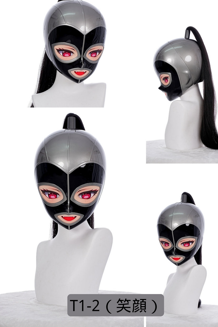 磁吸式キグルミマスク 「HD-千面」　T1-1にっこり /T1-2笑顔/ T1-3舌出し　三種類の表情がご選択可能　目と口のパーツがそれぞれ独立して取り外し可能　ポニーテールウィッグ付き　硬質全頭マスク-7