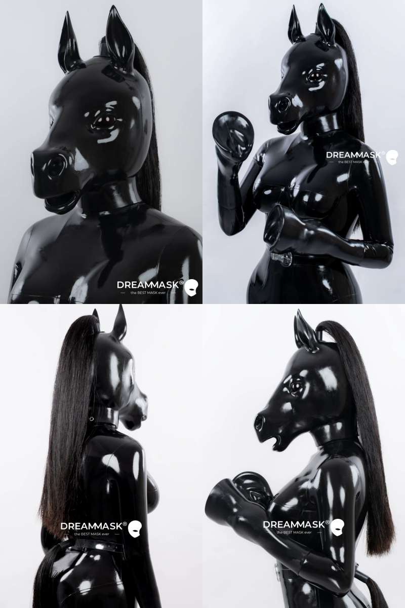 MF02ポニーコ　馬型フルヘッドマスク　ブラック/レッド　シリコン製　動物コスプレ-15