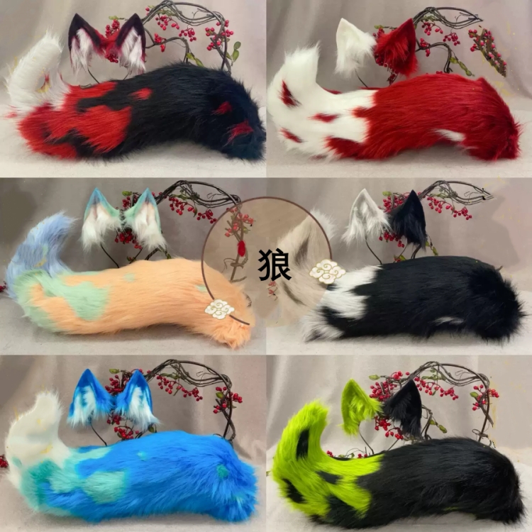 狼オオカミ　動物コスプレ　ヘアバンド/充填式電動ヘアバンド獣耳　マグネット・リボンテール/リモコン付き電動式獣尾　萌え　ふわふわ　ケモ耳　ケモシッポ　アニマル変装　高品質　手作り　イベント/ハロウイン/コスプレ小物-1