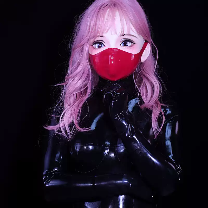 両面マスク　厚さ0.4mmレッド＆0.6mmブラック　頭回り59-65cm　ラテックス素材-1
