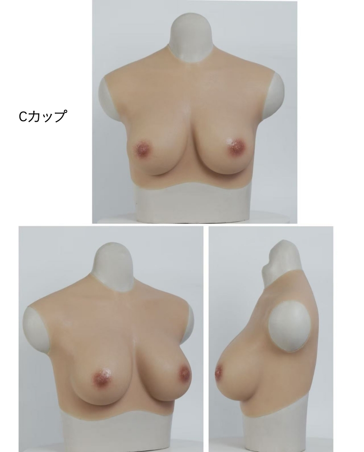 ラウンドネック 八字型シリコンバスト B/C/D/Eカップ 高弾性綿/シリコン充填シリコンおっぱい 女装美乳 裏側がピット縞模様でサラサラ肌触りを叶え、油を出ることも殆どない!10