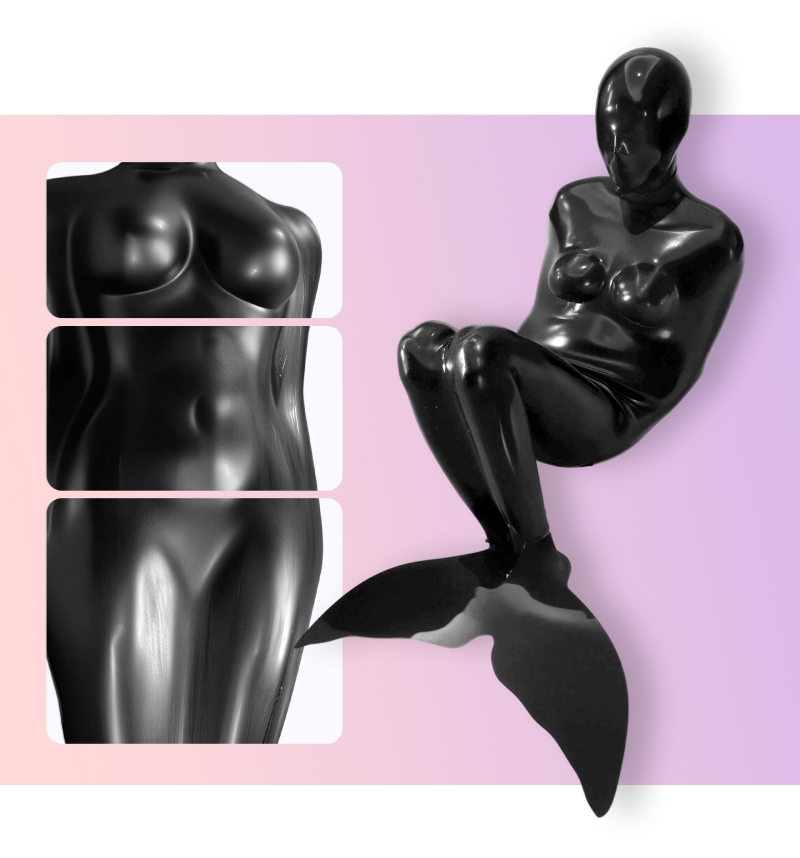 人魚姫　Dカップ乳房　マーメイドスーツ　ブラック/ホワイト　光沢シリコン素材製　高弾性綿充填/シリコン充填　シリコン寝袋　コスプレ-5