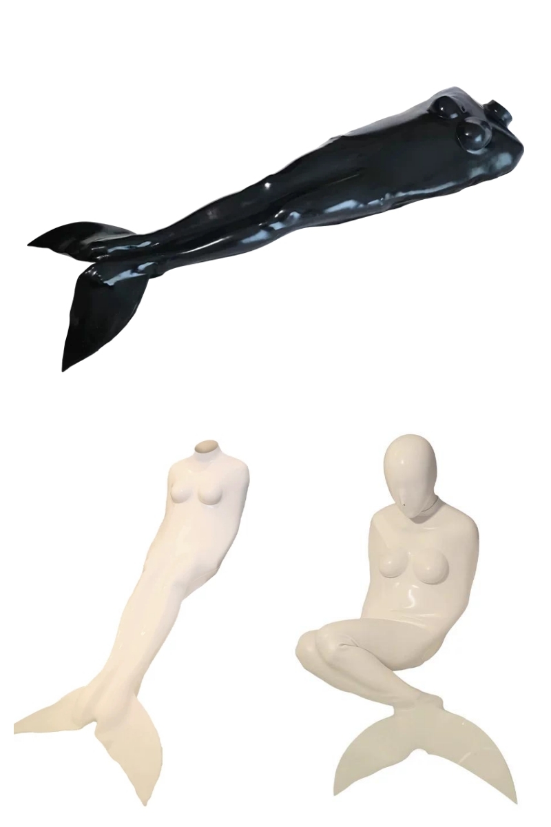 人魚姫　Dカップ乳房　マーメイドスーツ　ブラック/ホワイト　光沢シリコン素材製　高弾性綿充填/シリコン充填　シリコン寝袋　コスプレ-6