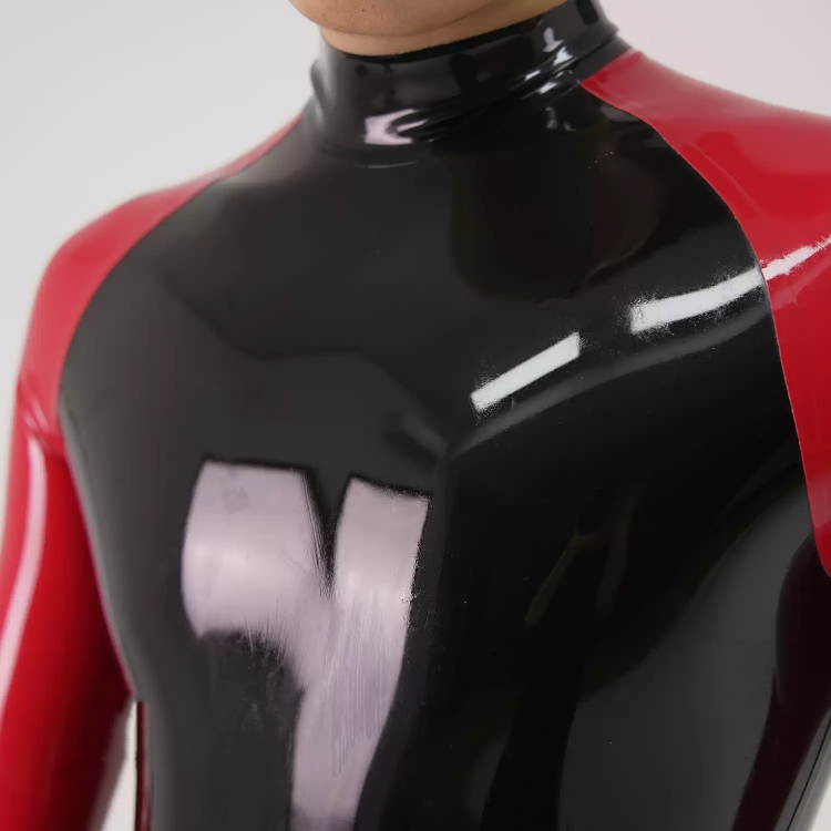 カラーコンビネーションラバーキャットスーツBA009　ブラック＋レッド　ラテックス　厚さ0.4mm　サイズオーダーメイド　カラー変更可能-4