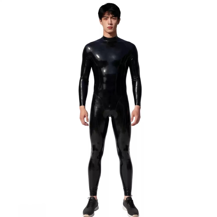 黒色　潜水服式　ラバーキャットスーツBA018　高品質ラテックス　厚さ0.4mm　サイズオーダーメイド　カラー変更可能　フルボディスーツ　男女兼用-1