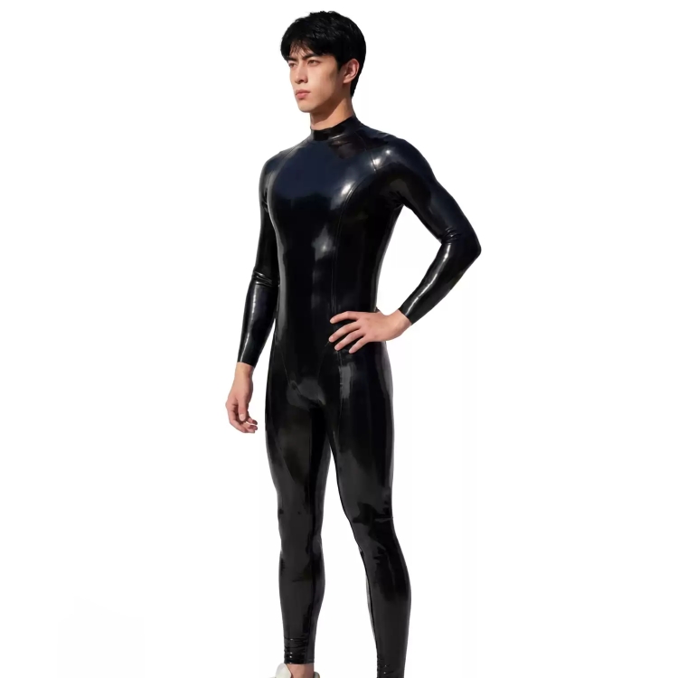 黒色　潜水服式　ラバーキャットスーツBA018　高品質ラテックス　厚さ0.4mm　サイズオーダーメイド　カラー変更可能　フルボディスーツ　男女兼用-2