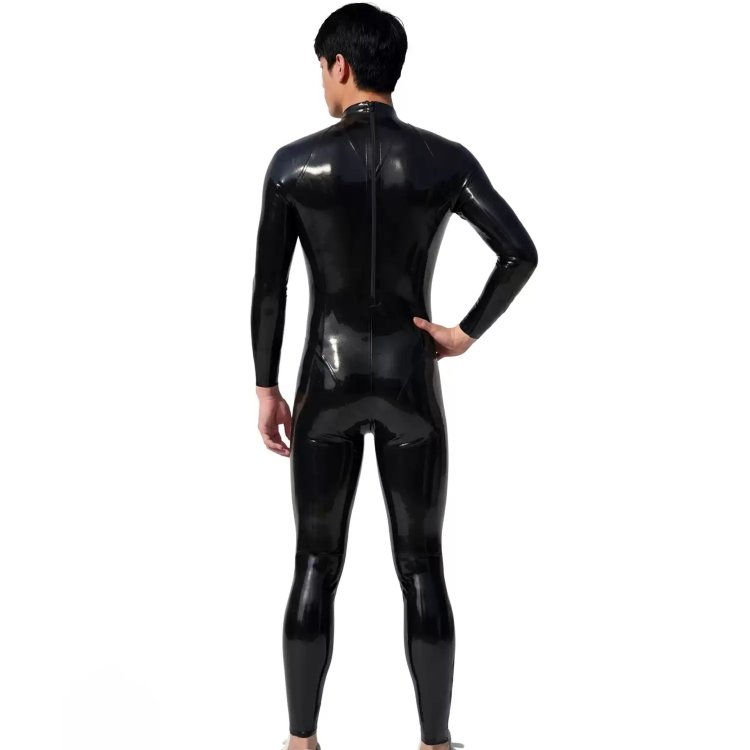 黒色　潜水服式　ラバーキャットスーツBA018　高品質ラテックス　厚さ0.4mm　サイズオーダーメイド　カラー変更可能　フルボディスーツ　男女兼用-3