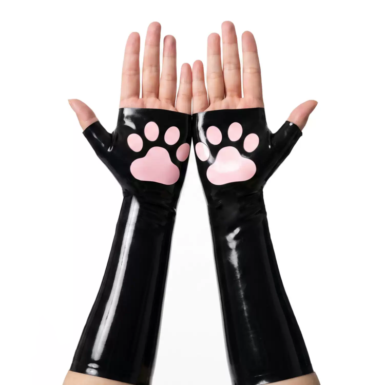 指なし手袋　FA010　ブラック＆ピンク　猫の爪　ラテックス厚さ0.4mm　長さ17cm　サイズオーダーメイド-1