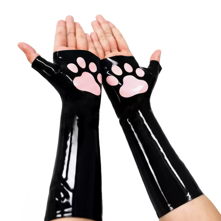 指なし手袋　FA010　ブラック＆ピンク　猫の爪　ラテックス厚さ0.4mm　長さ17cm　サイズオーダーメイド-2