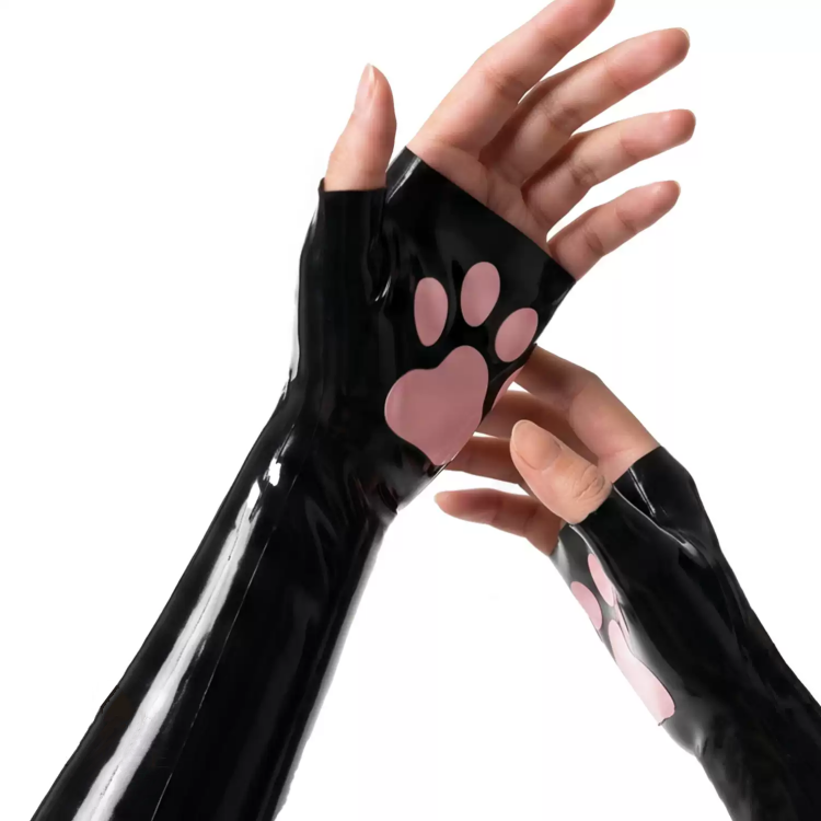 指なし手袋　FA010　ブラック＆ピンク　猫の爪　ラテックス厚さ0.4mm　長さ17cm　サイズオーダーメイド-3