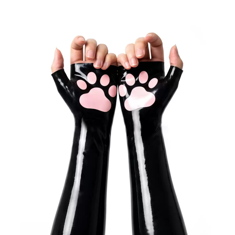 指なし手袋　FA010　ブラック＆ピンク　猫の爪　ラテックス厚さ0.4mm　長さ17cm　サイズオーダーメイド-4