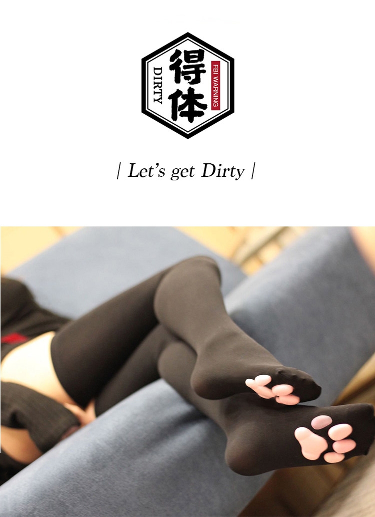 可愛いネコ爪　手袋＆ソックスセット　ブラック/ホワイト　3D肉球付き-1
