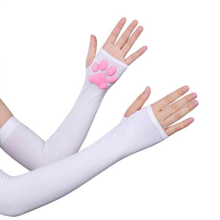 可愛いネコ爪　手袋　ブラック/ホワイト　3D肉球付き　長さ40cm-10