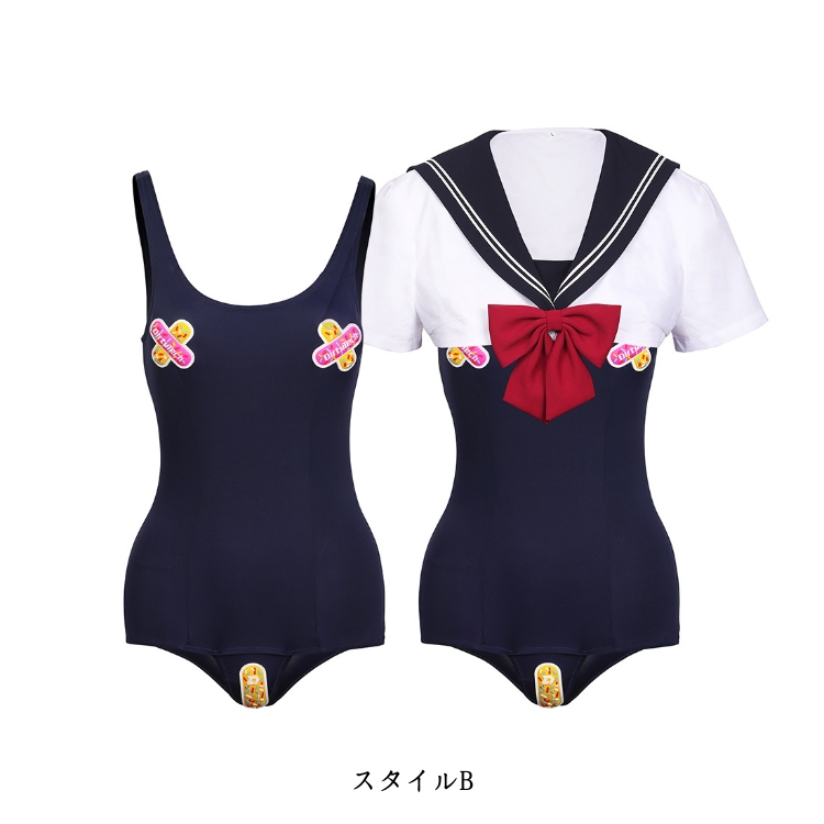 かわいいセーラー水着　セーラートップス＆水着セット-4