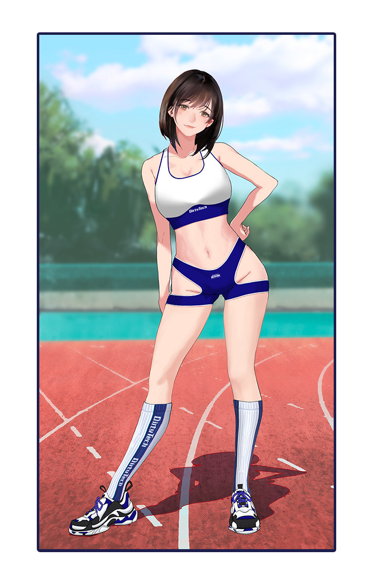 レッド/ブルー　ストリングタンクトップ体操服　トップス＆パンツ＆ソックスセット-5