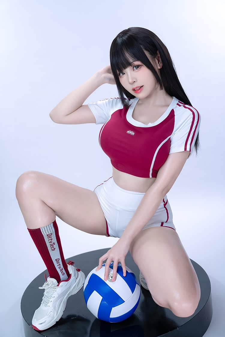 レッド＆ホワイト　半袖　体操服　トップス＆パンツ＆ソックスセット　コスプレ衣装-9