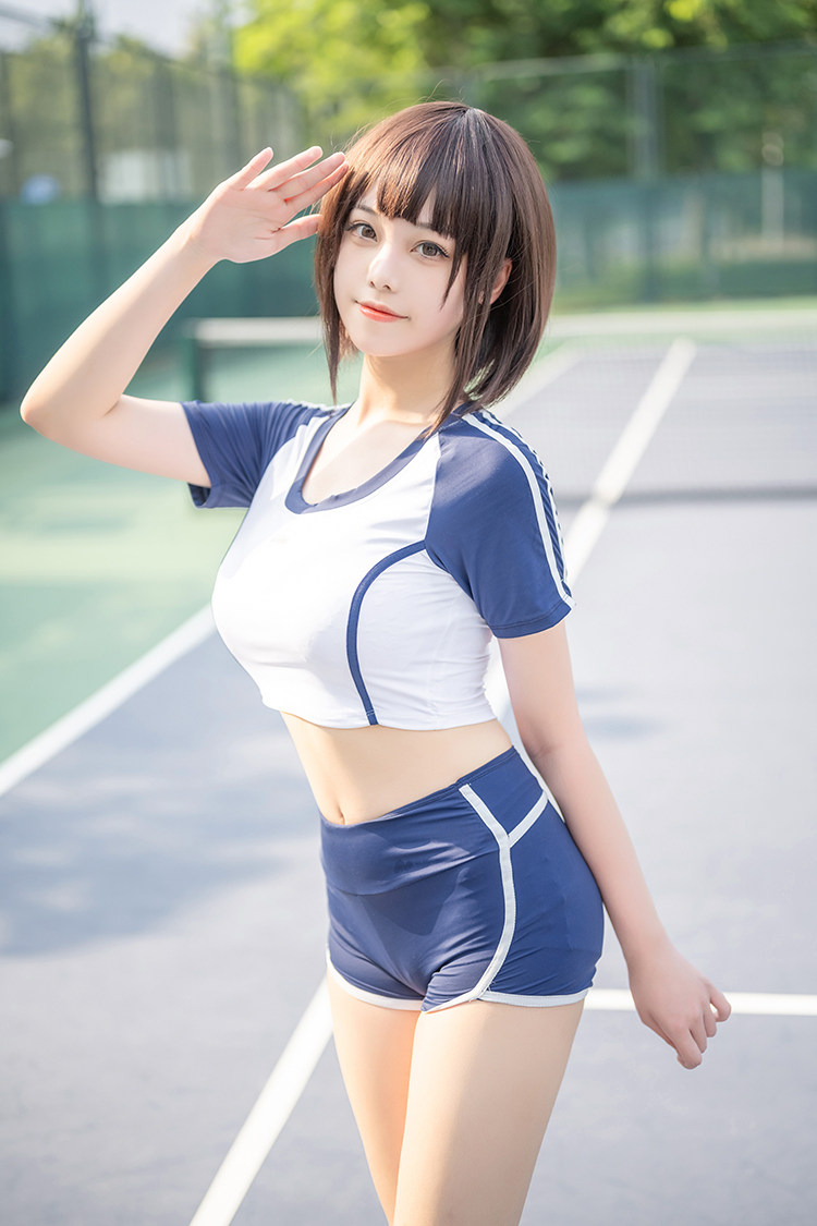 レッド/ブルー　ショート丈の体操服　トップス＆パンツ＆ソックスセット-11