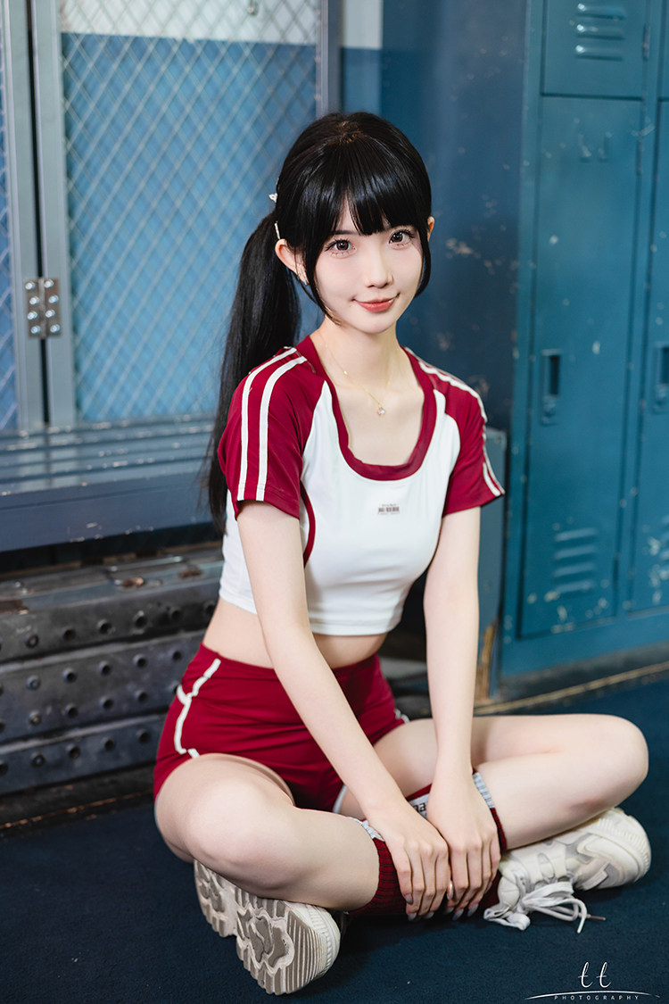 レッド/ブルー　ショート丈の体操服　トップス＆パンツ＆ソックスセット-13
