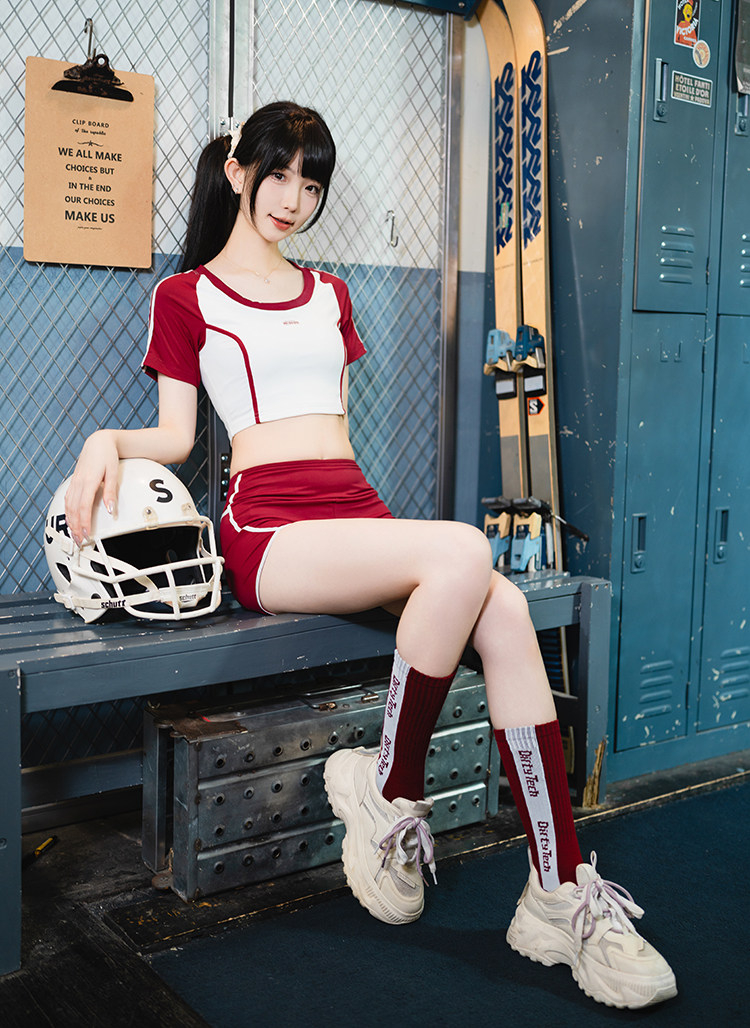 レッド/ブルー　ショート丈の体操服　トップス＆パンツ＆ソックスセット-14
