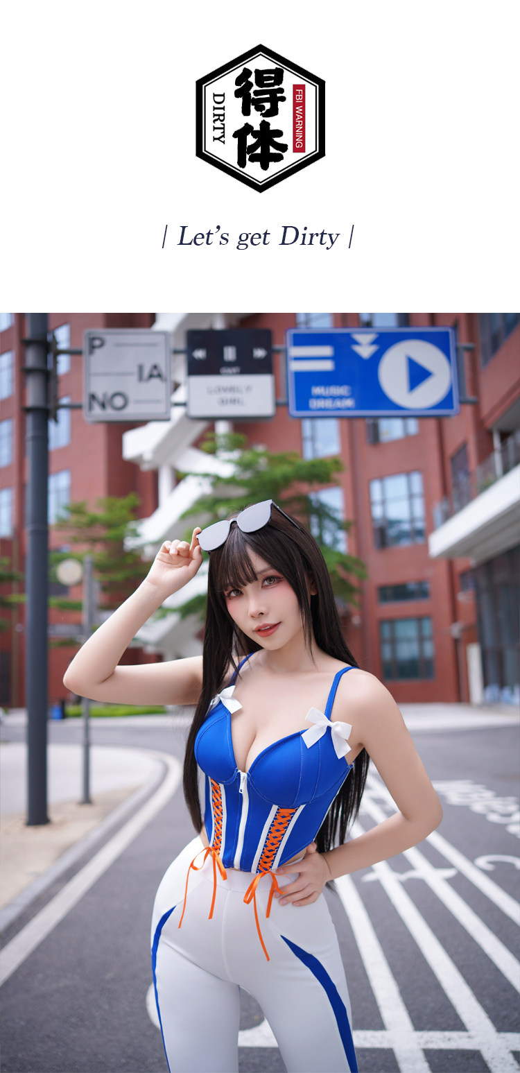 ブルー＆ホワイト　レースガール　コスプレ衣装　トップス＆ズボンセット-1