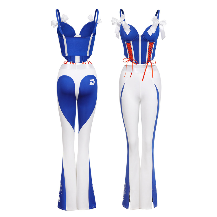 ブルー＆ホワイト　レースガール　コスプレ衣装　トップス＆ズボンセット-3
