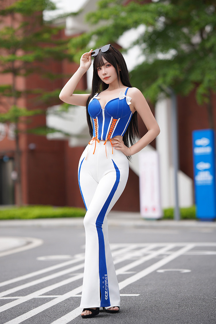 ブルー＆ホワイト　レースガール　コスプレ衣装　トップス＆ズボンセット-9
