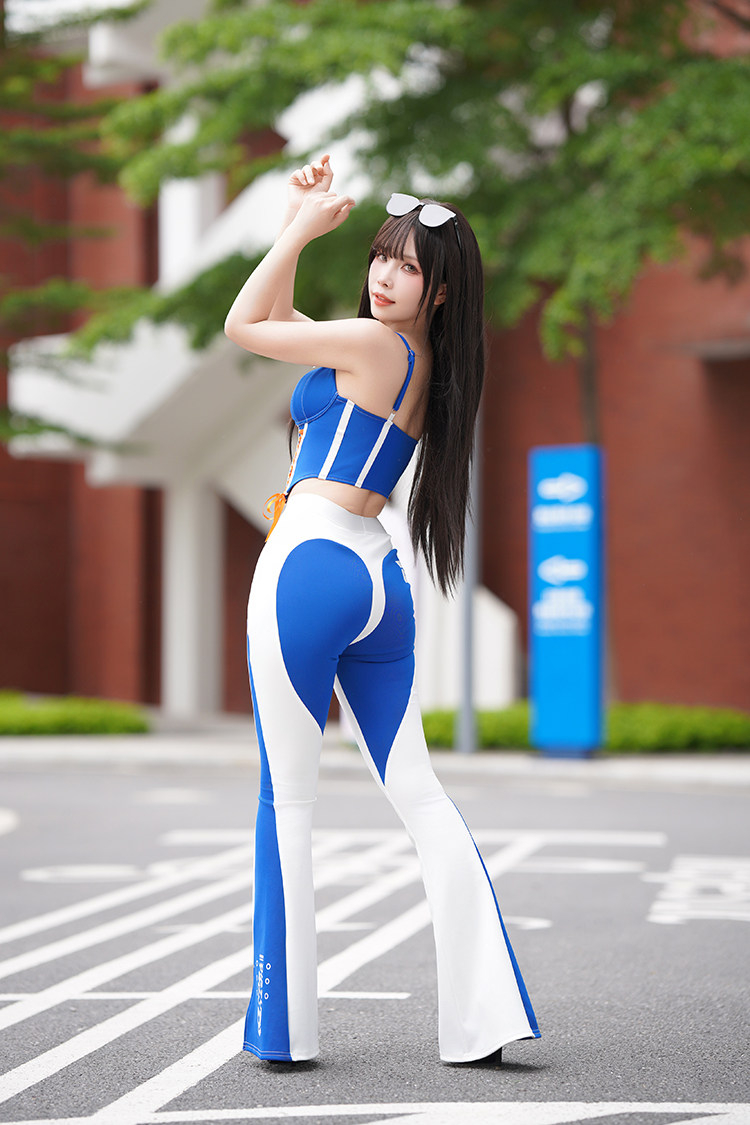 ブルー＆ホワイト　レースガール　コスプレ衣装　トップス＆ズボンセット-10