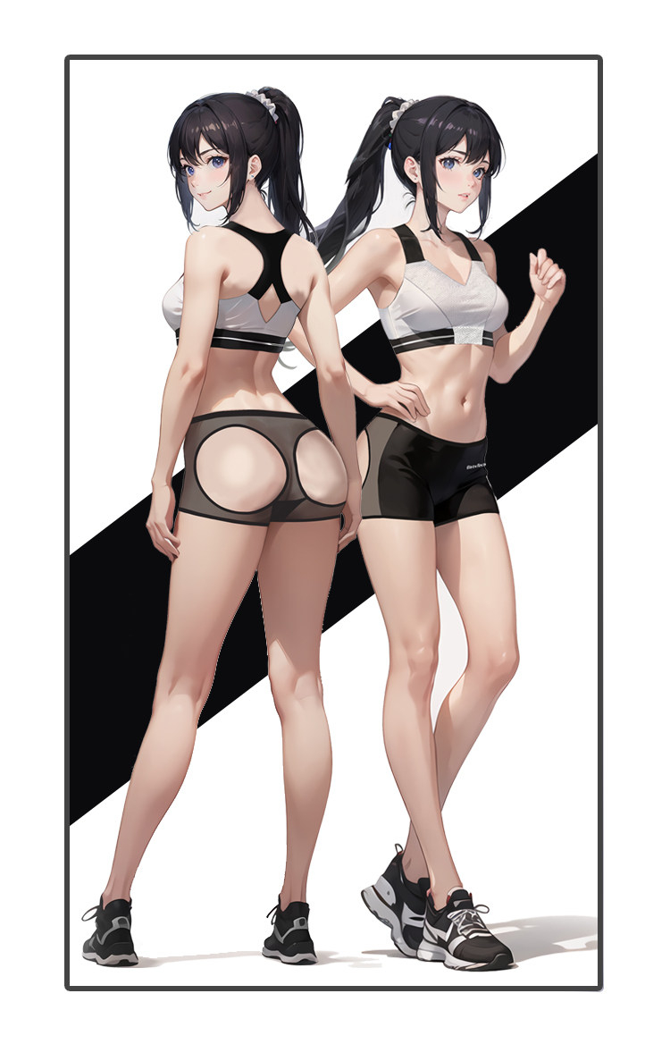 ブラック＆ホワイト　袖無し　体操服　トップス＆パンツセット-8