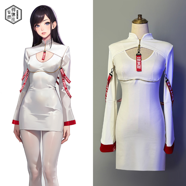 ブラック/ホワイト　タイトスカート　コスプレ衣装-5